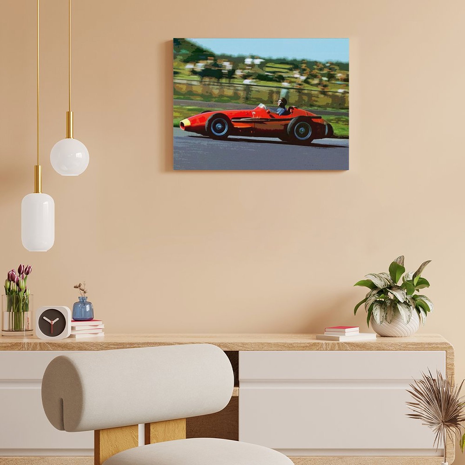 Juan Manuel Fangio Racing His  - Art Print Framed reseña y precio