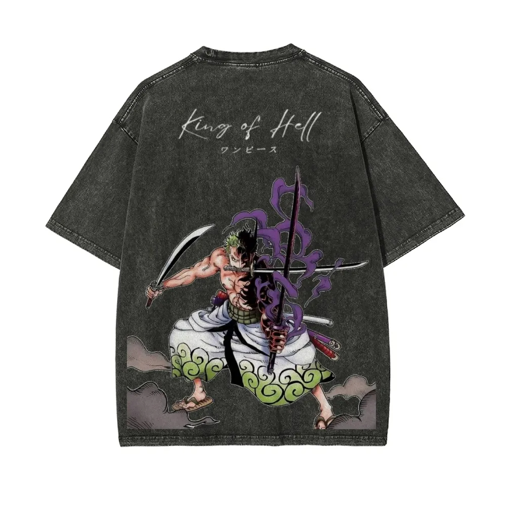 Camiseta lavada Vintage de ONE - Zoro Anime Merchandise reseña y precio