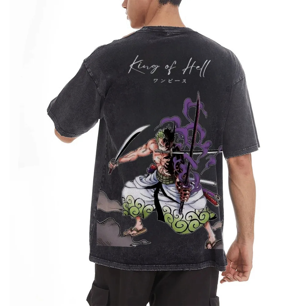 Camiseta lavada Vintage de ONE - Zoro Anime Merchandise reseña y precio